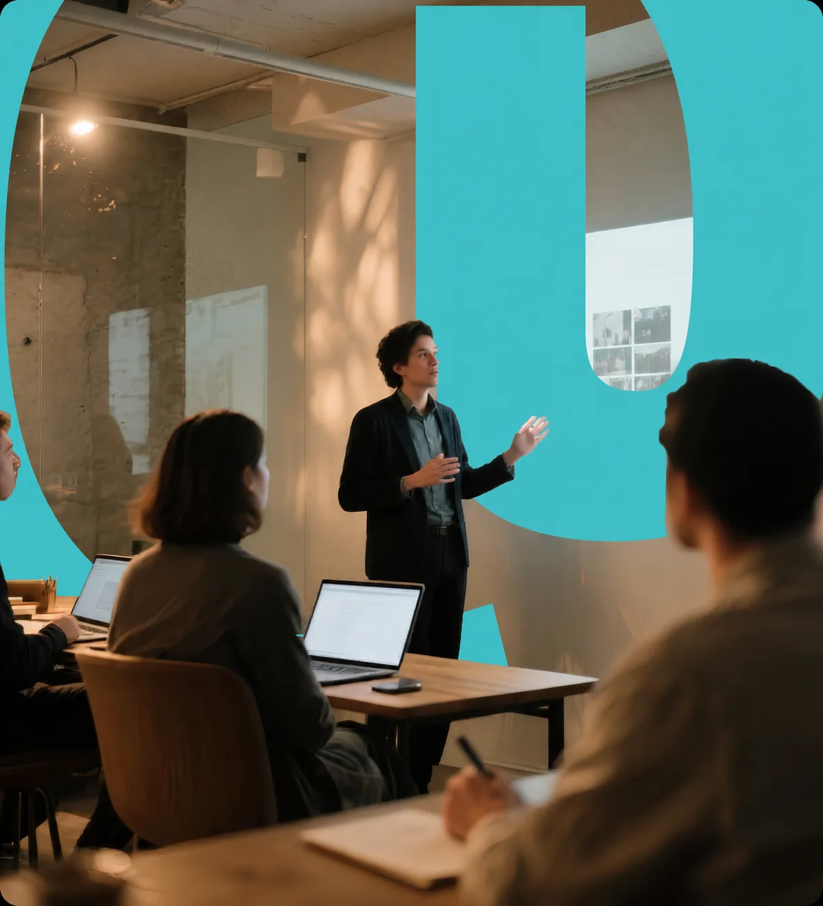 Team reviewing AI-powered analytics dashboards together in a boardroom