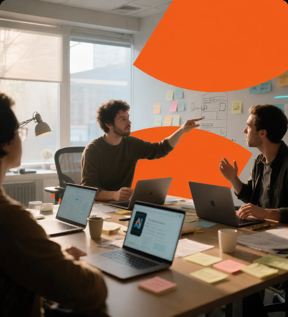 Project team running a planning session around a delivery board