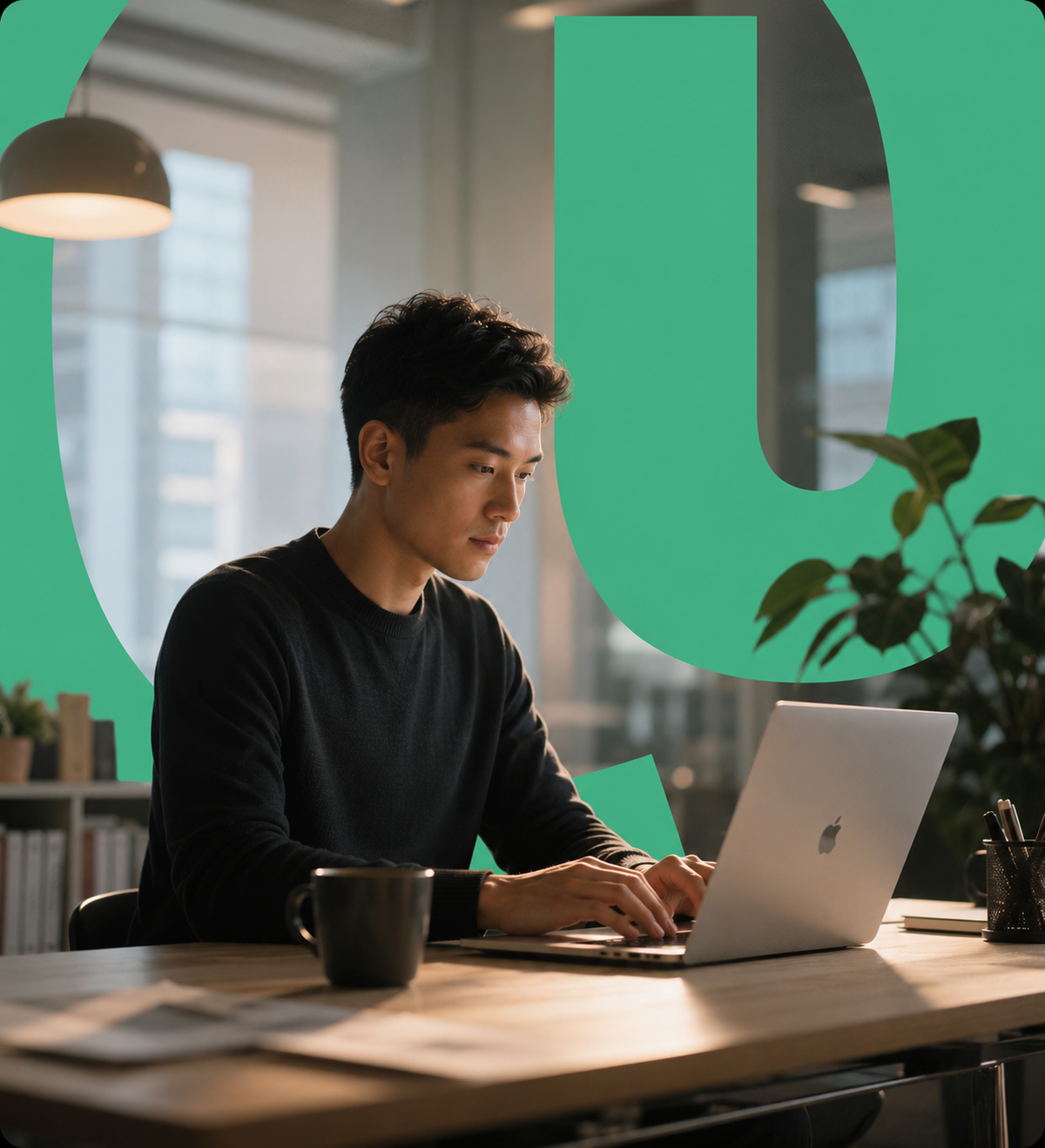 Finance professional building financial models on a laptop in a modern office